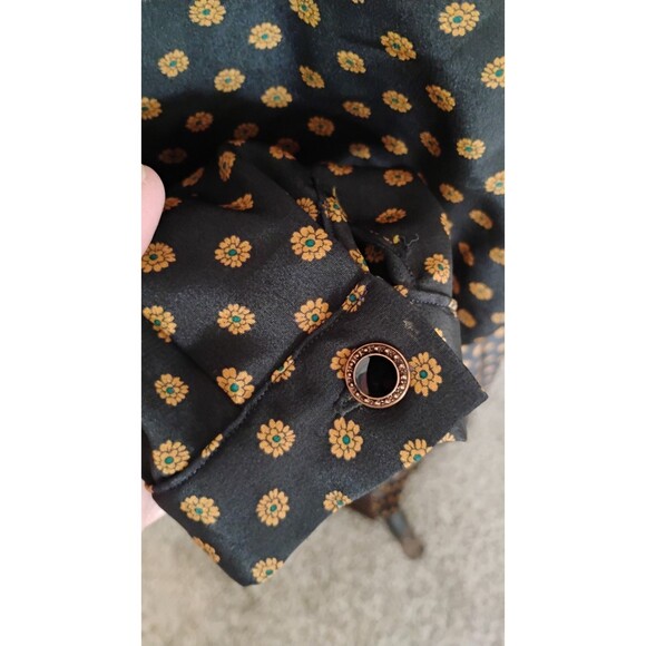 Vtg 80s Leslie Fay Midi Dress Women's Black Brown Paisley Tie Front Secretary 14 - Picture 8 of 15